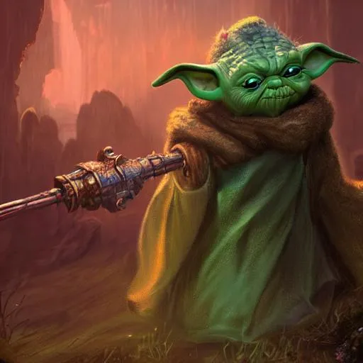 Prompt: detailed matte painting, deep color, fantastical, intricate detail, splash screen, complementary colors, fantasy concept art, 8k resolution trending on Artstation Unreal Engine 5", Yoda from Star wars smoking weed