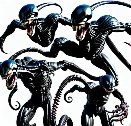 Prompt: Xenomorph combined with venom, defending the queen
