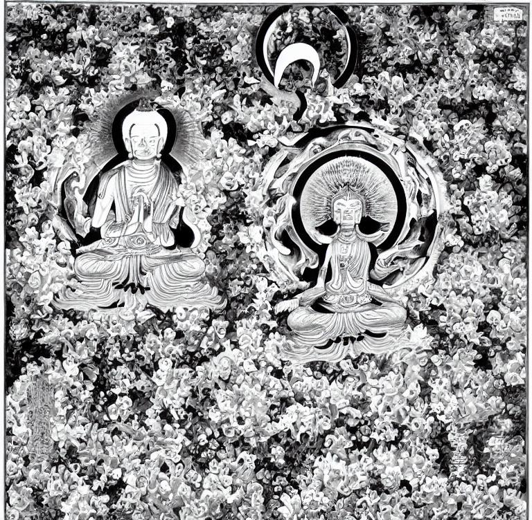 Buddhist cycle of death and rebirth, black and white