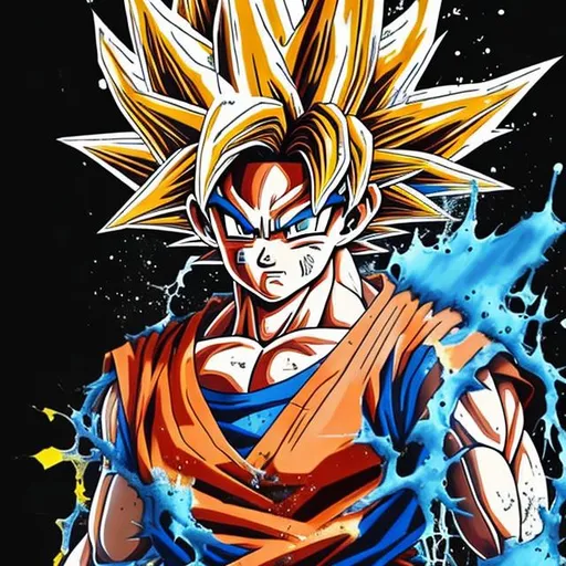 Prompt: Hi resolution, hyper realistic painting of Goku with drip