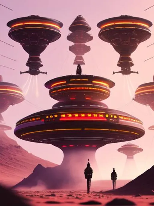 Prompt: Breathtakingly detailed Image of  UFO death cult members .  Colorful, Dark & striking image. Aesthetically Brilliant. Everything is perfectly to scale. Award winning.