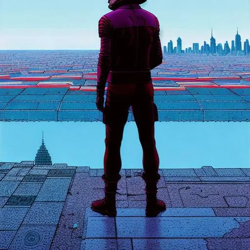 Prompt: Loneliness in an endzeit city inspired by the arts of moebius