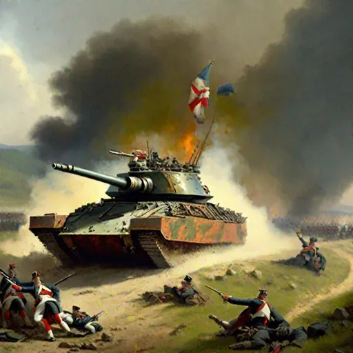 Prompt: Napoleonic War, Hill, Painting Art, main battle tank