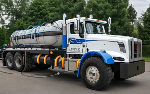 Prompt: full image of septic pump truck with hose cartoon
