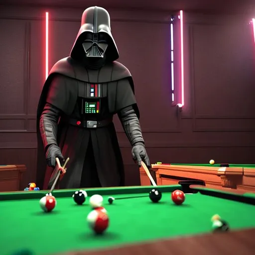 Prompt: sith lord playing pool
in 3D
