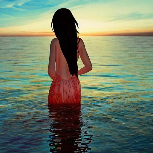 Prompt: As the sun sets over the horizon, you catch a glimpse of a beautiful being emerging from the depths of the ocean. With a graceful flick of her long, shimmering tail, she glides through the water effortlessly, leaving a trail of sparkling magic in her wake. Her hair, flowing with the current, appears to be made of seaweed and coral, and her skin is like glistening pearls. Her eyes glow with an otherworldly blue light, and as she sings a hauntingly beautiful melody, you can feel the magic of the ocean around you. What is this enchanting creature, and what secrets does she hold?