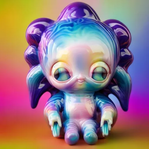 Prompt: Porcelain alien doll in the style of Lisa frank