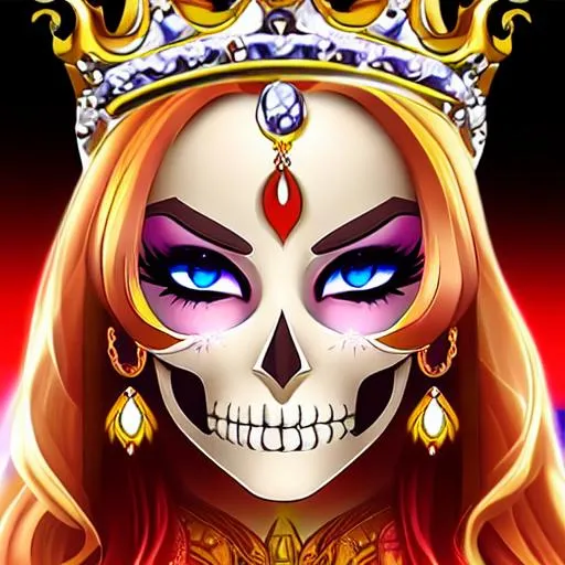 Prompt: Flaming skull wearing a crown anime style