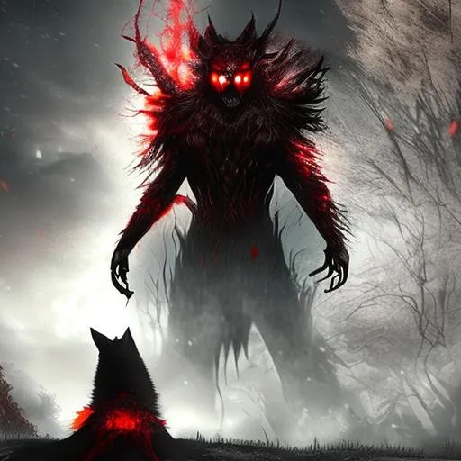 wolf, undead, chilling, fierce, snarling, red glow,... | OpenArt