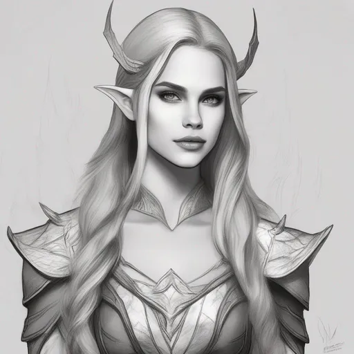 Prompt: Please create an Elder Scrolls art drawing using aspects of lore beautiful female wood elf looks like Halston Sage
