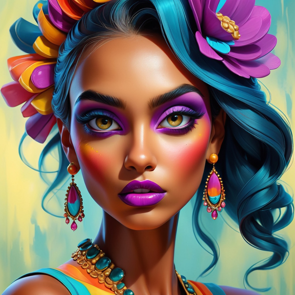 digital painting, dramatic colourful makeup...