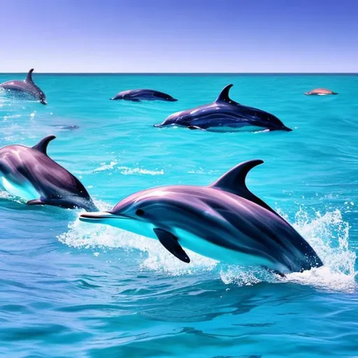 Prompt: yacht
in colorful water moving with dolphins in the water

