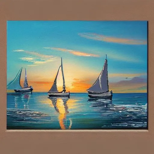 Prompt: Sailboats sea coast sunset 
oil painting 