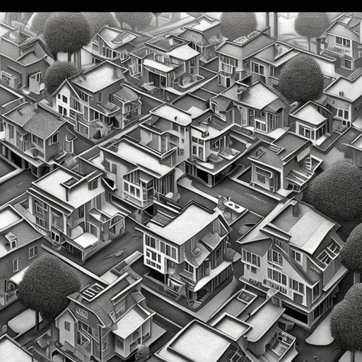 Prompt: Escher suburbia 
