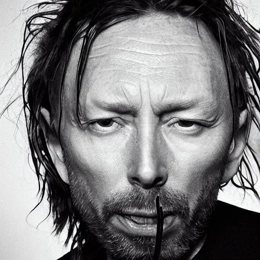 Prompt: Thom Yorke eating pant