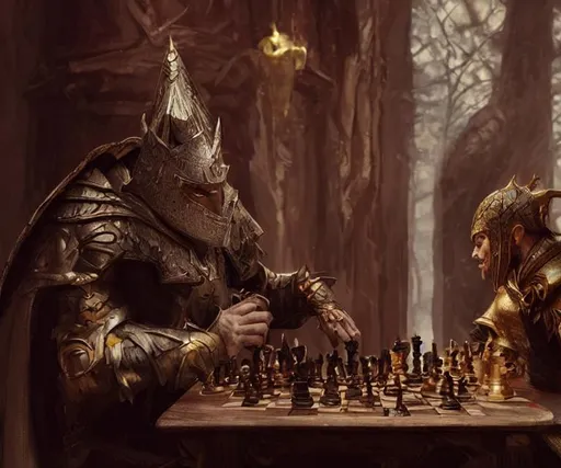 medieval chess pieces fighting with swords, hd, art