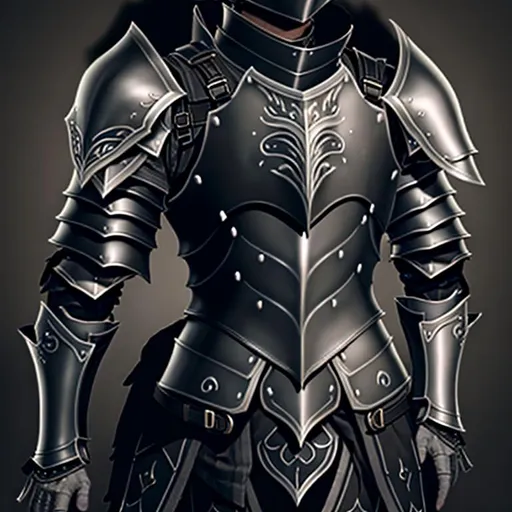 Prompt: Black and gray full chest plate armor