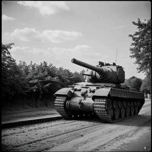 Prompt: Berlin 1945 with monochrome Screen during war and there panzerkamfwagen 4 in road and with 8.8mm flak gun artillery and there an sandbags on front