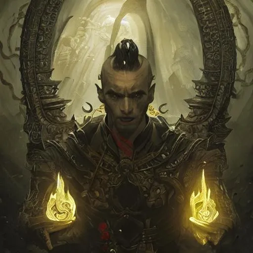 Prompt: Portrait of yuan ti warlock  with short, slick back hair and scarred cheeks summoning a demon in a fantasy setting,  perfect composition, hyperrealistic, super detailed, 8k, high quality, trending art, trending on artstation, sharp focus, studio photo, intricate details, highly detailed, by greg rutkowski
