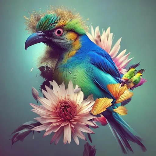 Prompt:  Take a photo of a flower and a bird and merge them to create a new creature.
