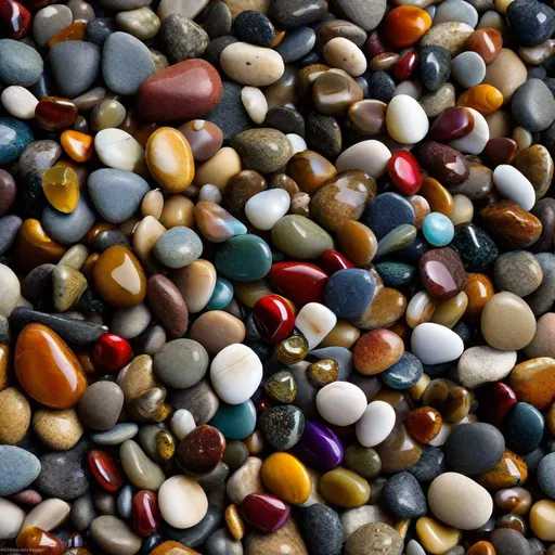 Prompt: "High Octane hyperdetailed dynamic photo of beautiful small colorful rocks on pebble beach, assorted random semiprecious pebbles, organic, dramatic, Photojournalism, Petoskey Stone, low angle, pretty agate pebbles, sharp focus, clean lines, epic, cinematic, colorful, natural, dramatic shoreline"