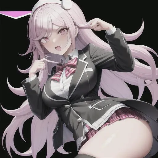 Prompt:  Danganrompa mastermind girl that looks cute, and is psychotic and mean and cold, with leader-like clothing on