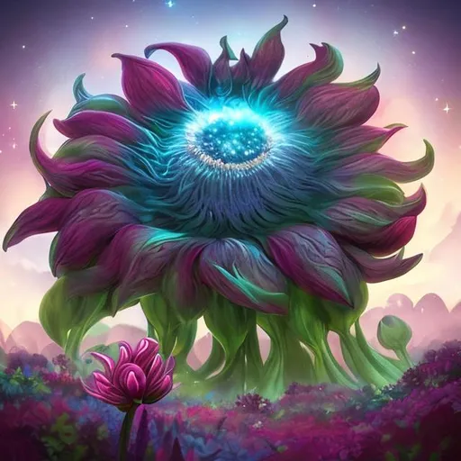 Prompt:  planet sized flower monster