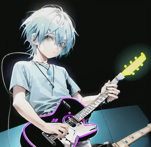 Ichigoame, anime, anime boys, bubbles, musical instrument, guitar, smoking