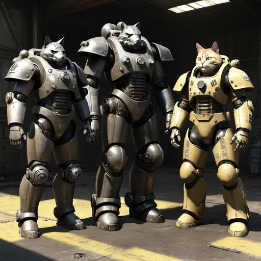 Prompt: Fallout, T-60 Power armour, T-45 Power armour, mech suit, Brotherhood of Steel, sci-fi, armoured suit, Fallout 4, Atom Cats