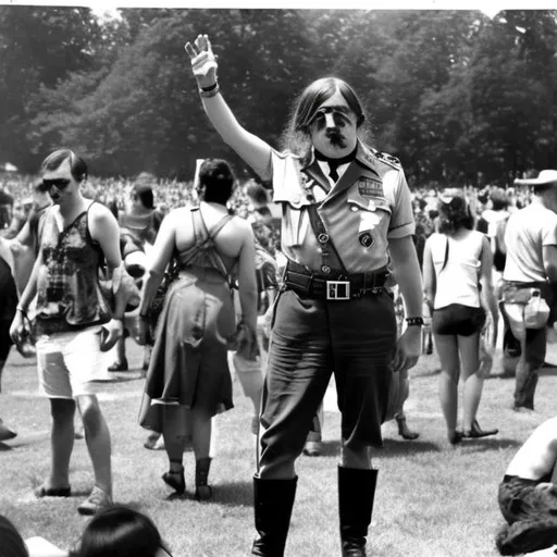 Prompt: adolf hitler dressed as a hippie at lollapalooza