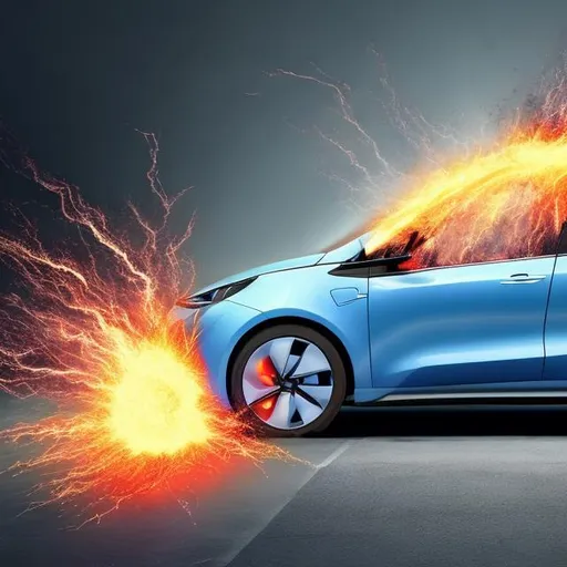 Prompt: propaganda about electric car. exploding car