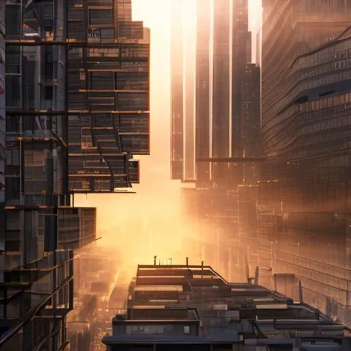 Prompt: dystopian city sunrise

