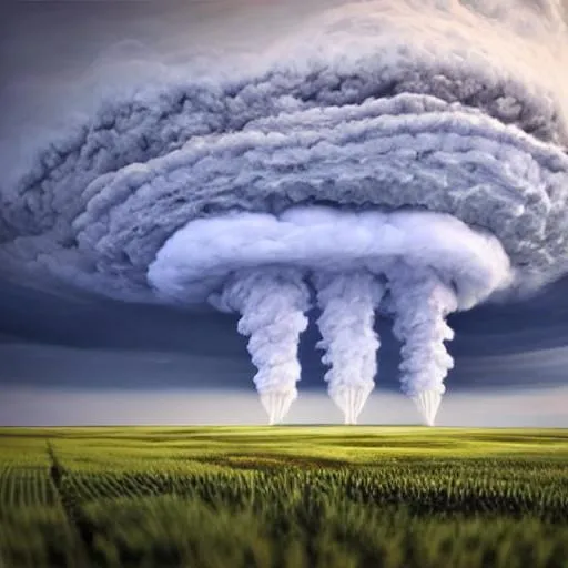 Prompt: Tornado, supercell, 3d, 4k, intricate detail, lenticular clouds, sky, hyperrealistic, 