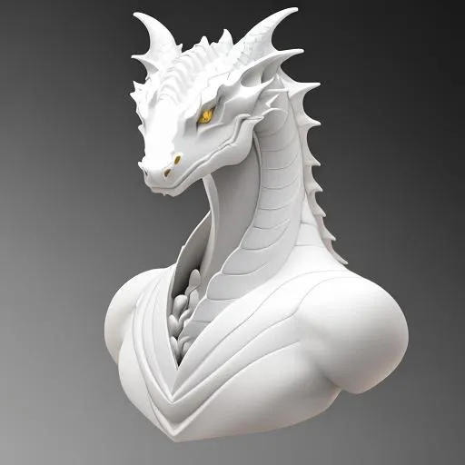 Prompt: Smooth, white and featureless dragon mannequin with large fully black eyes and no other defining features, made of marble with reflective golden features and a few cracks here and there, draconic features, reptilian features, mammal like anatomy, canine ears and features, narrow snout, human like hands, overall grim atmosphere, disturbing vibe, emotionless, ONLY TWO OR FOUR LEGS, REPTILIAN FEATURES, NO WINGS, CGI render, hyperrealistic, super detailed, 8k, high quality, trending art, trending on artstation, sharp focus, studio photo, intricate details, highly detailed