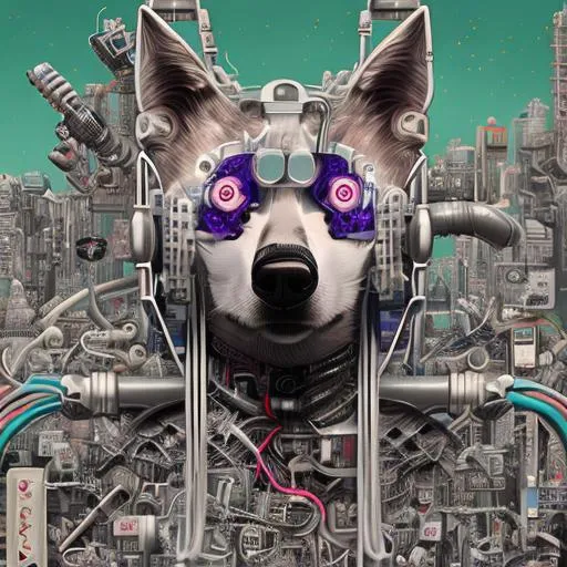 cyberpunk husky wearing vr headset, in style of Shep... | OpenArt