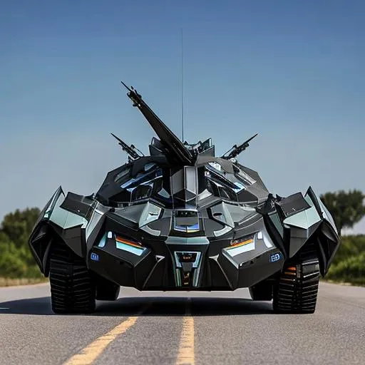 Prompt: Futuristic aerodinamic mega Batmobile tank