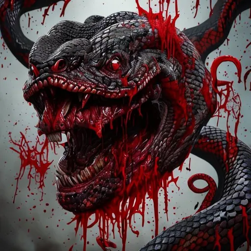 Prompt: Demon face with snakes and blood ultra realistic 