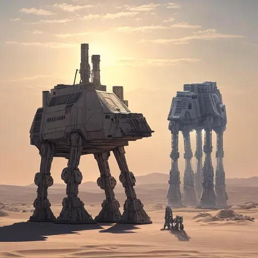 Prompt: desert, at-at, oil rig, mobile, huge, scifi