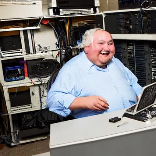 Prompt: old fat computer technician with vodka