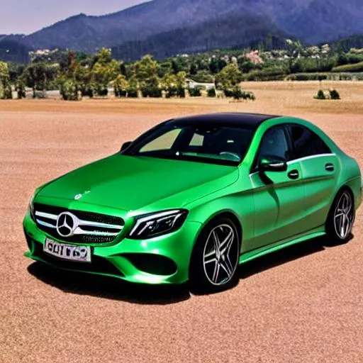 Prompt: green mercedes flies