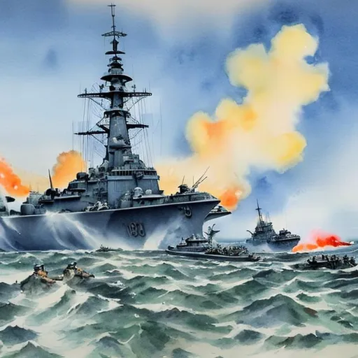 Prompt: Battle of Philippine Sea 1944 in Watercolor