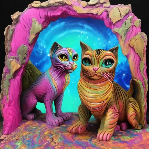 Prompt: Lisa frank style of sphinx cat diorama 