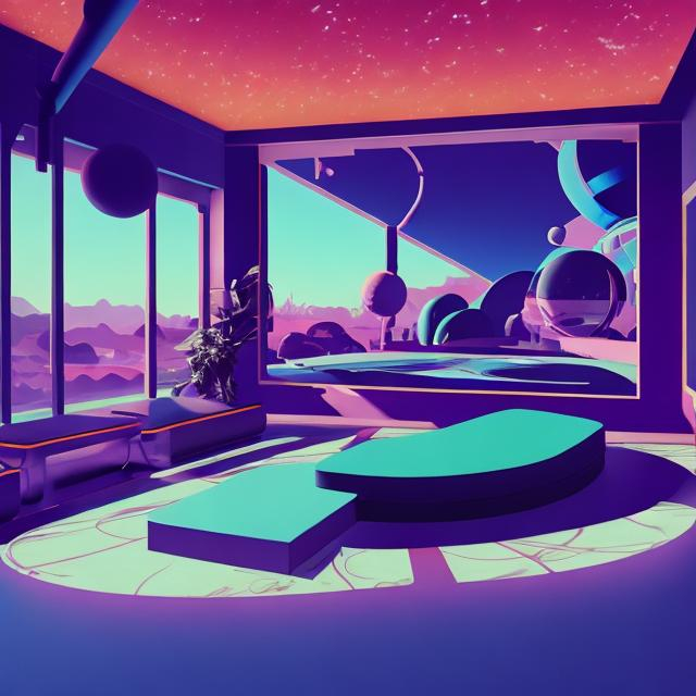 retrofuture abstract lounging space