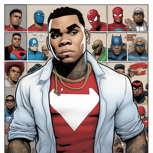 Prompt: the rap artist "kevin gates" as a marvel comic superhero 