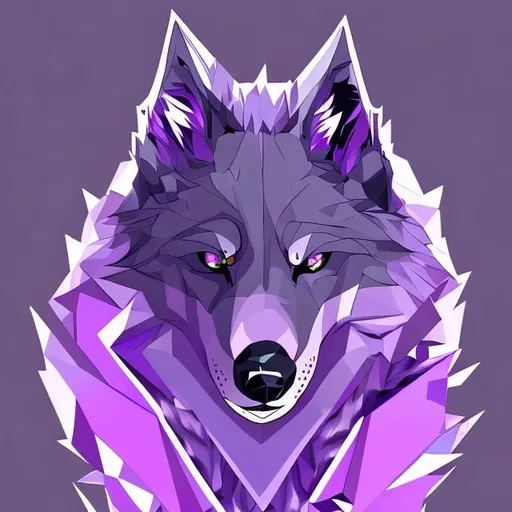 Prompt: A persona of a wolf with purple diamond shapes in  it’s fur furry 
And diamond in it eyes 