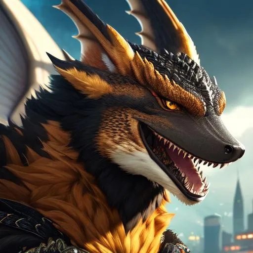 Prompt: Portrait of an anthro wyvern with striking brown fur and iridescent black markings and a cute face, liminal space streets, perfect composition, hyperrealistic, super detailed, 8k, high quality, trending art, trending on artstation, sharp focus, studio photo, intricate details, highly detailed, by greg rutkowski