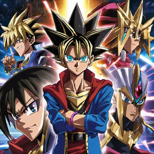 Prompt: (masterpiece, 8K, UHD, photorealistic:1.3), Yugi Muto, (focused gaze:1.2), (jet black hair:1.2), (blue sweater:1.2), (pharaoh's bracelet:1.2), (Duel Disk:1.2 ), (Duel World:1.2 background), deep blue sky, sunlight streaming in, soft shadows, warm colors, dynamic atmosphere, close-up, front shot