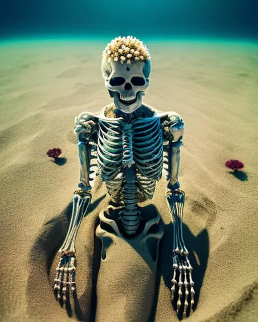 Prompt: (flowers:1.2) grows sprout through (full body skeleton:1.3) half (submerged:1.1) on sand laying in sandy field like movie Annihilation by Alex Garland,sunny day,atmosphere of sadness and decadence,shooting with Pentax 67ii, wide - angle , ultra detailed, highly detailed scenario, photorealistic, intricate, masterpiece, UHD, HDR, symmetric, coherent, epic detail, stunning, beautiful, ,lumen render ,lumen path tracing ,path tracing light ,path tracing shadow ,path tracing special fx, 