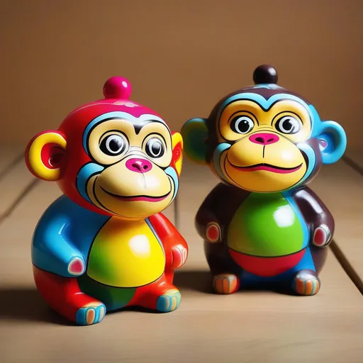 Prompt: Alit Coin Bank, This coin bank is shaped like a chubby monkey and painted in bright colors, In Blindbox Toy Style, Masterpiece, best quality