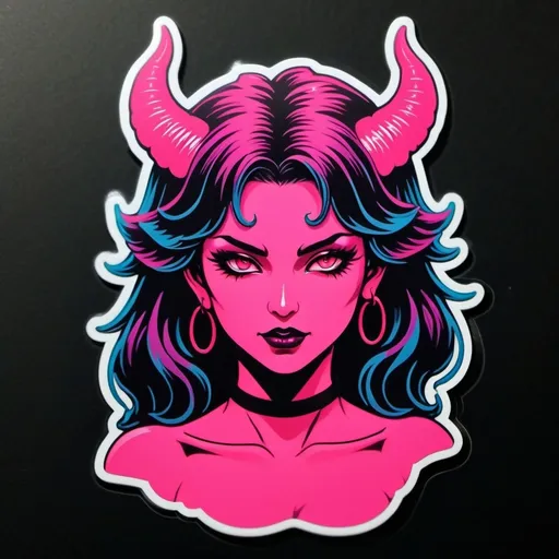 Prompt: beautiful female demon, hell, demonic, vaporwave, retro, neon, aesthetic, liminal, high quality, high definition, beautiful, dramatic lighting